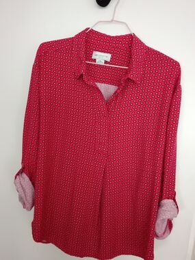 Liz Claiborne Pink Printed Roll-Tab Pull On Shirt Size XL Petite